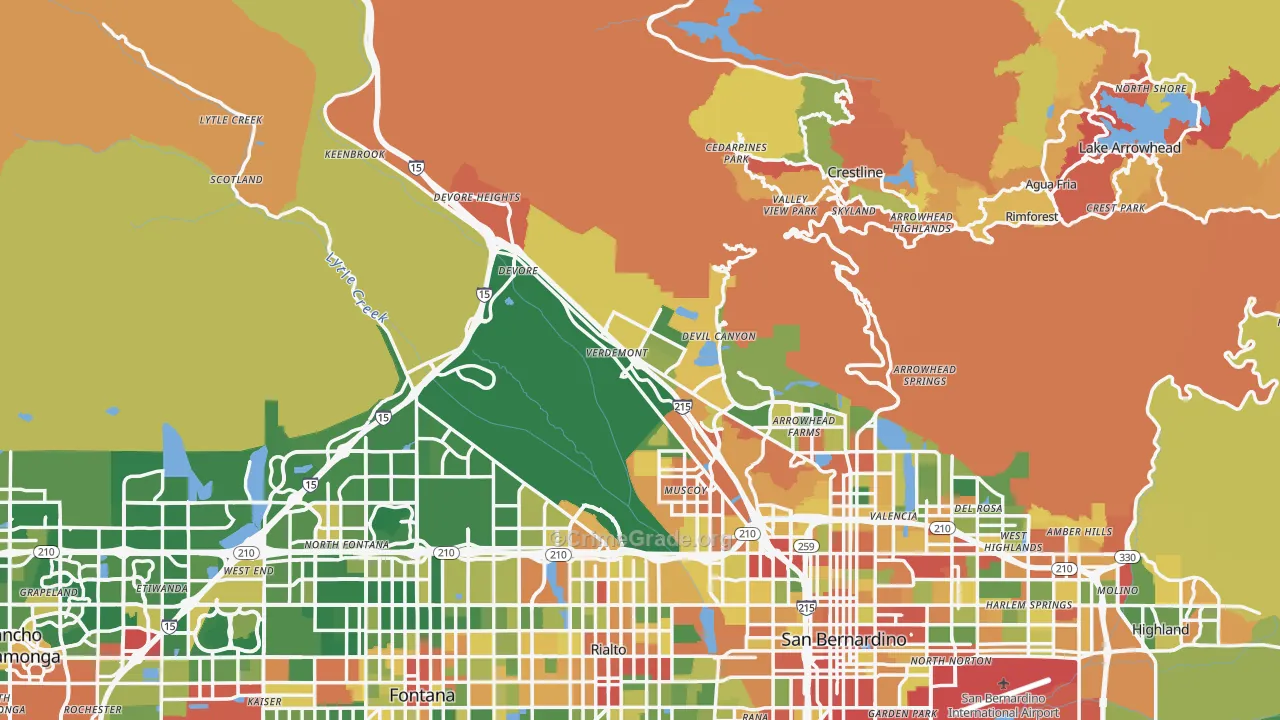 San Bernardino County, CA Map of Robbery Rates