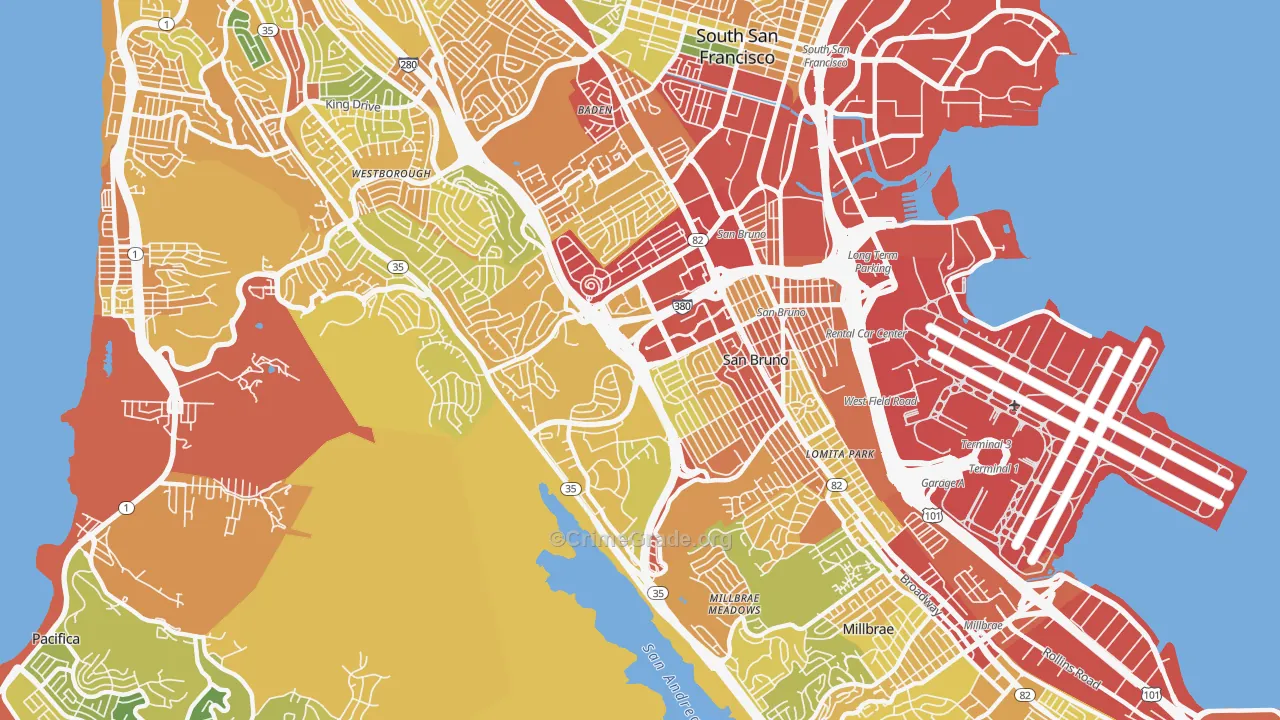San Bruno, CA Map of Robbery Rates