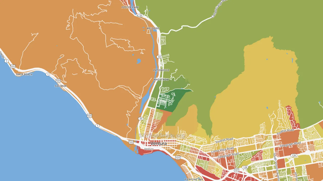 San Buenaventura, CA Map of Robbery Rates