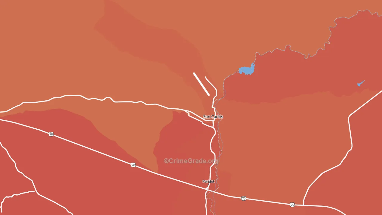 San Carlos, AZ Map of Robbery Rates