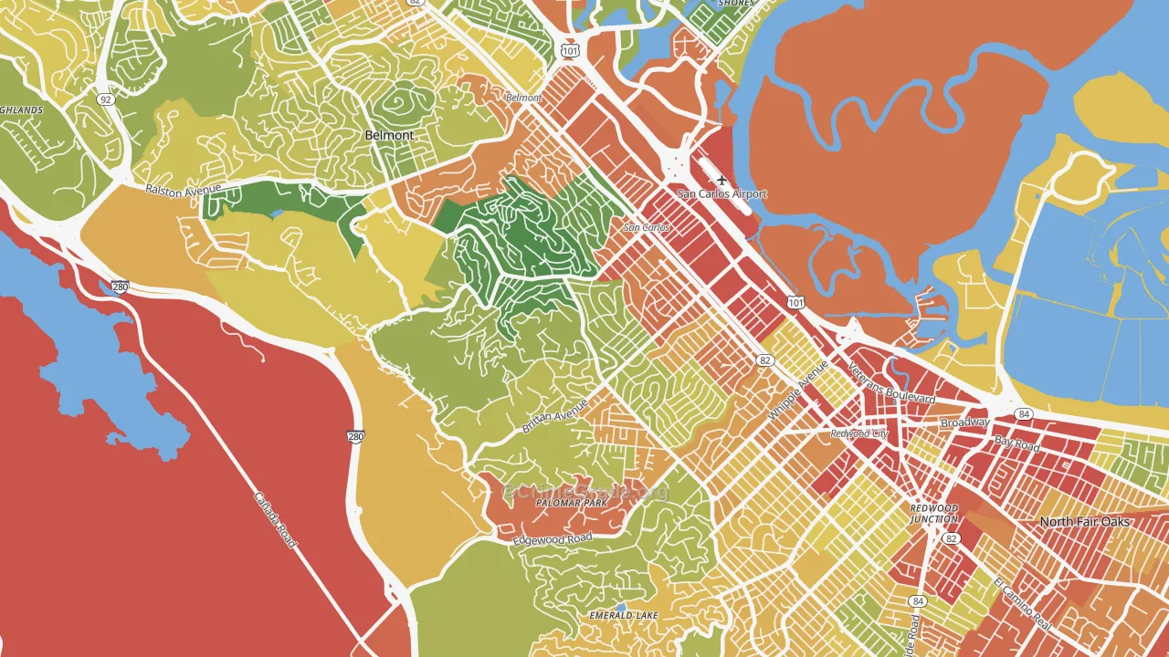 San Carlos, CA Map of Robbery Rates