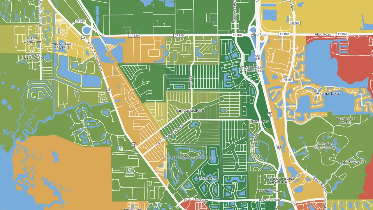 San Carlos Park, FL Map of Robbery Rates