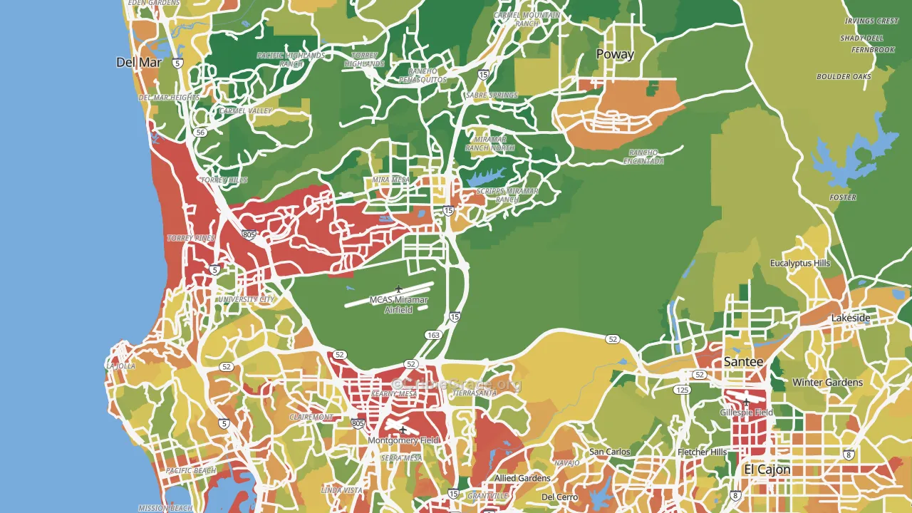 San Diego County, CA Map of Robbery Rates