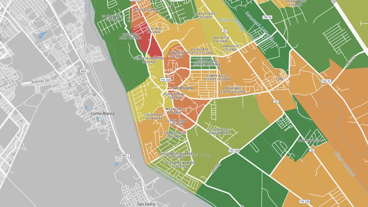 San Elizario, TX Map of Robbery Rates