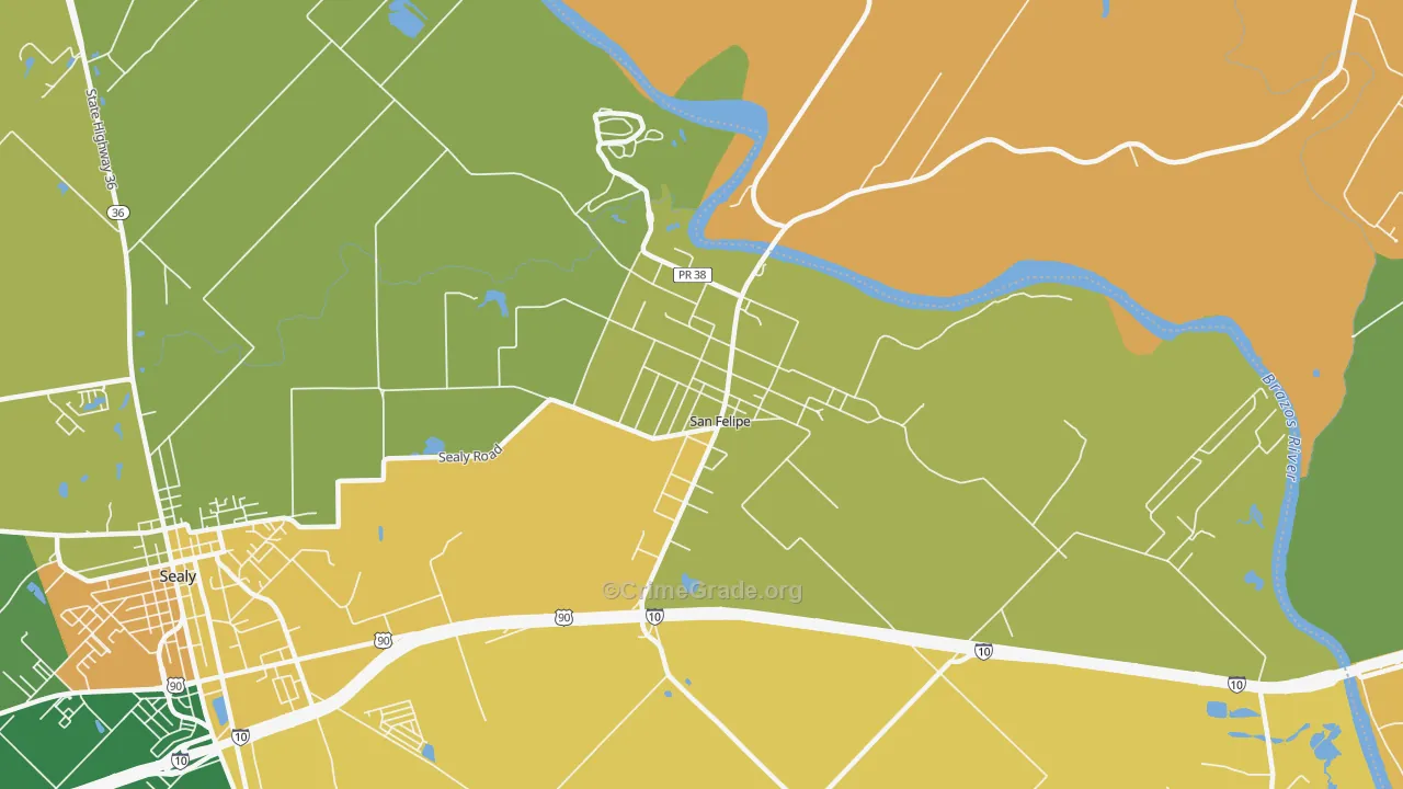 San Felipe, TX Map of Robbery Rates