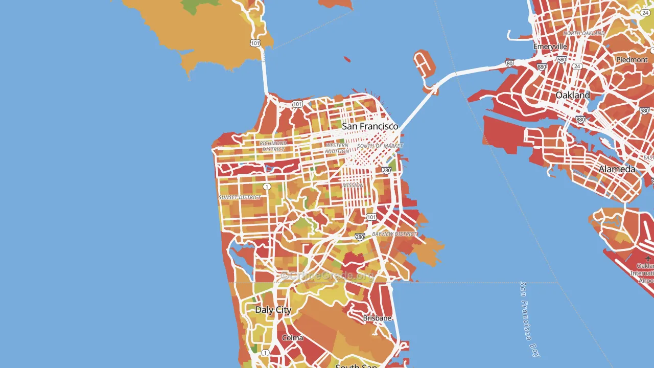 San Francisco County, CA Map of Robbery Rates