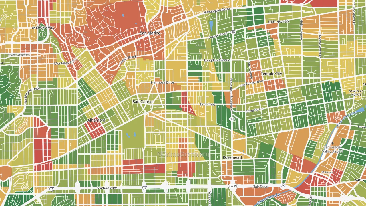 San Gabriel, CA Map of Robbery Rates