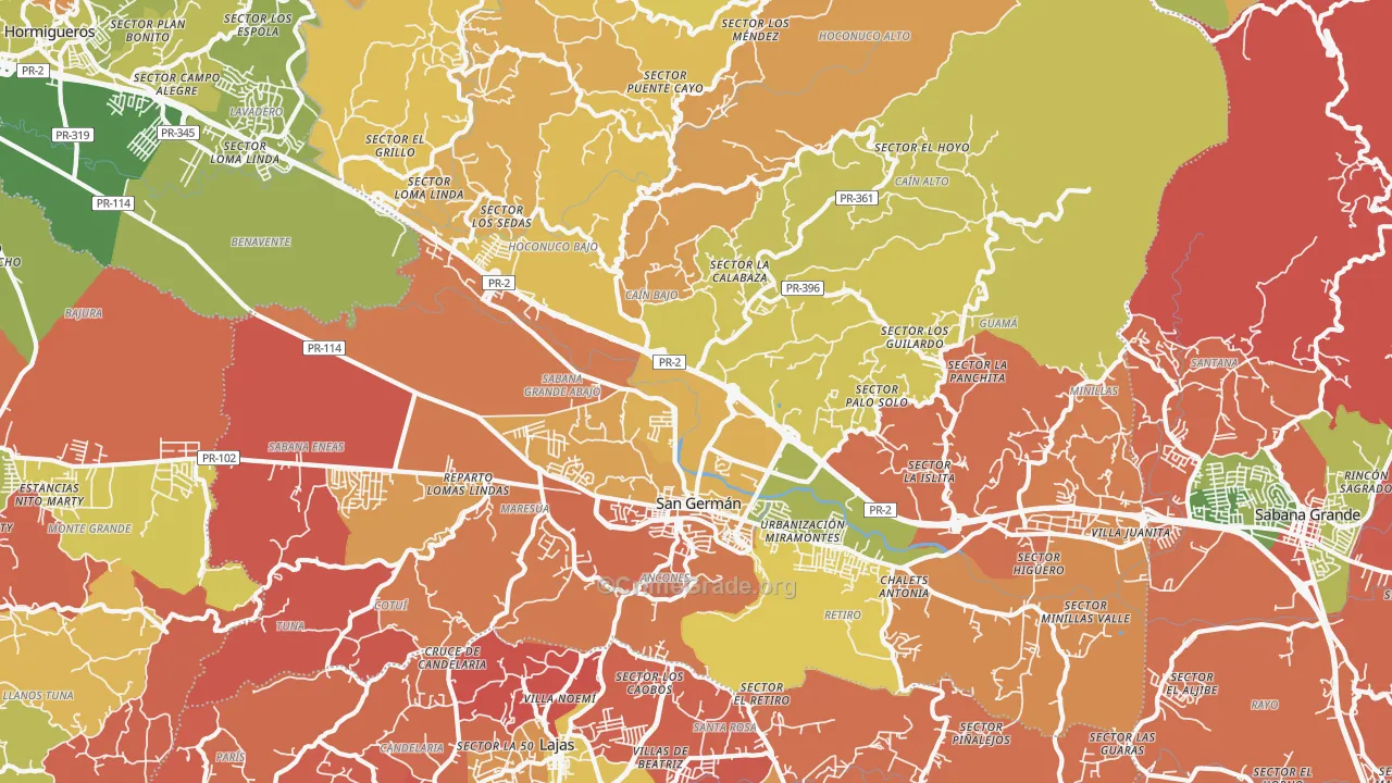 San German Municipio, PR Map of Robbery Rates