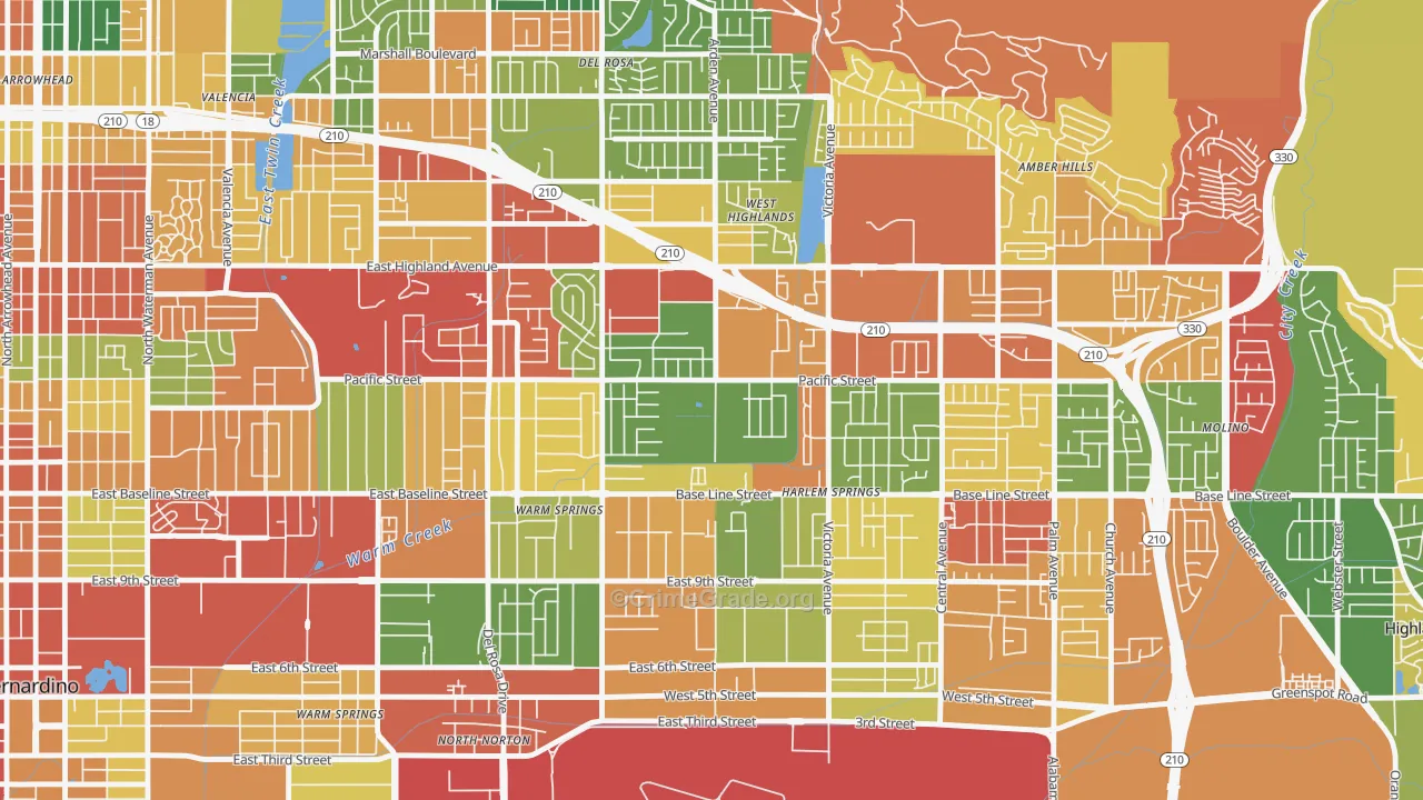 San Gorgonio, Highland, CA Map of Robbery Rates
