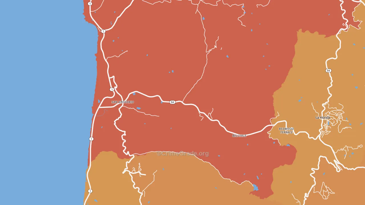 San Gregorio, CA Map of Robbery Rates
