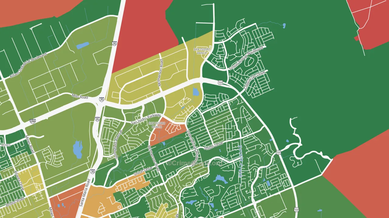 San Isidro, Laredo, TX Map of Robbery Rates