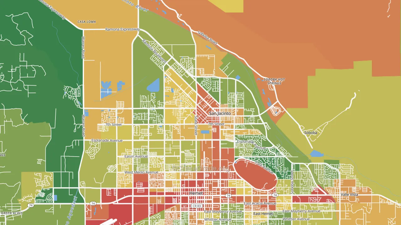 San Jacinto, CA Map of Robbery Rates