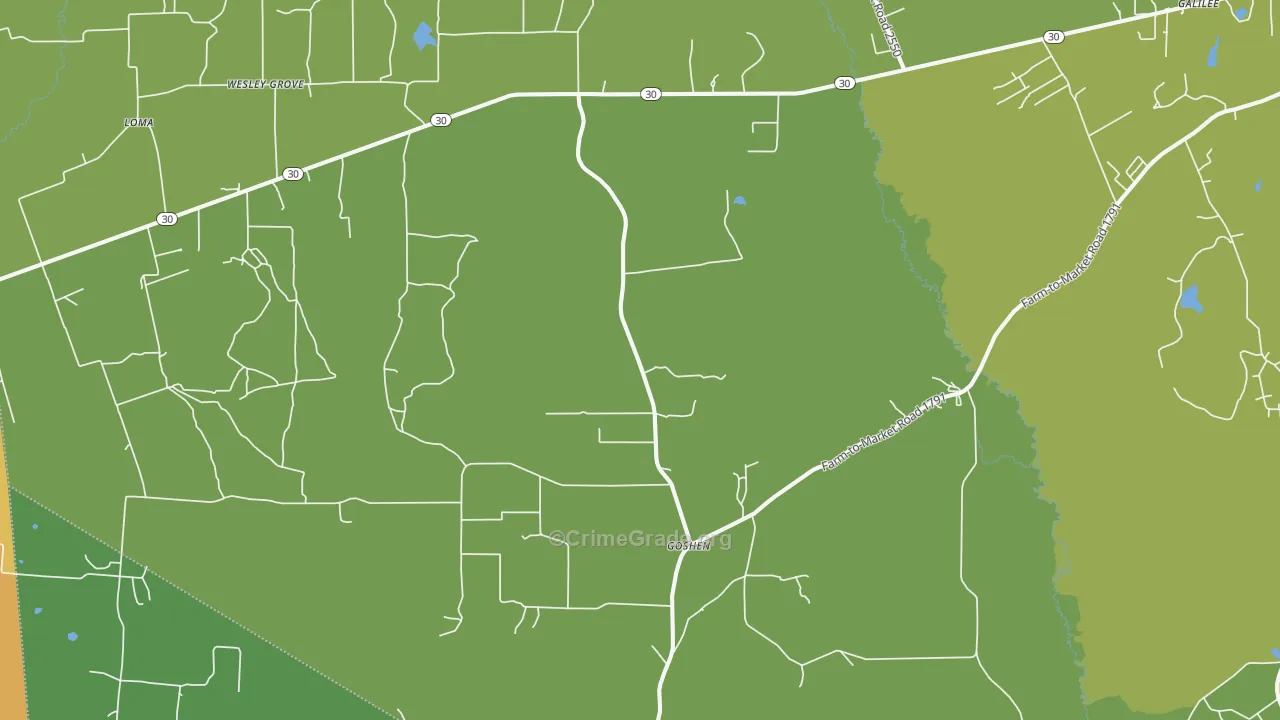 San Jacinto, TX Map of Robbery Rates