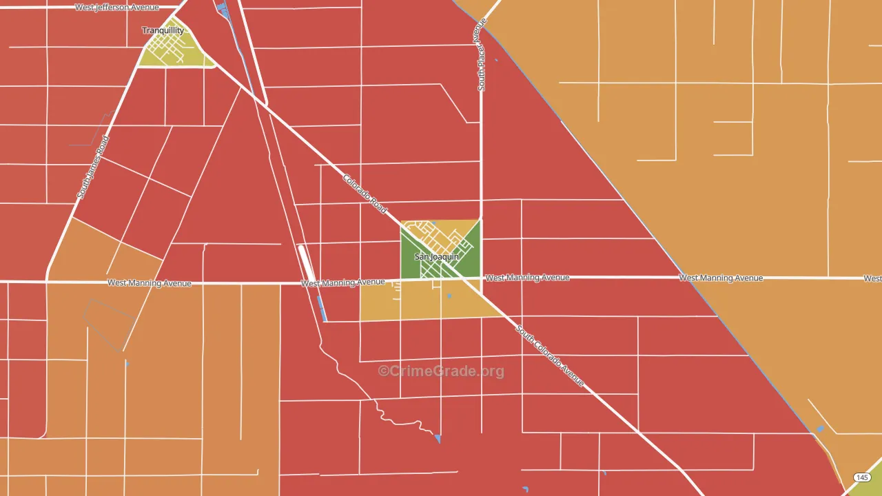 San Joaquin, CA Map of Robbery Rates