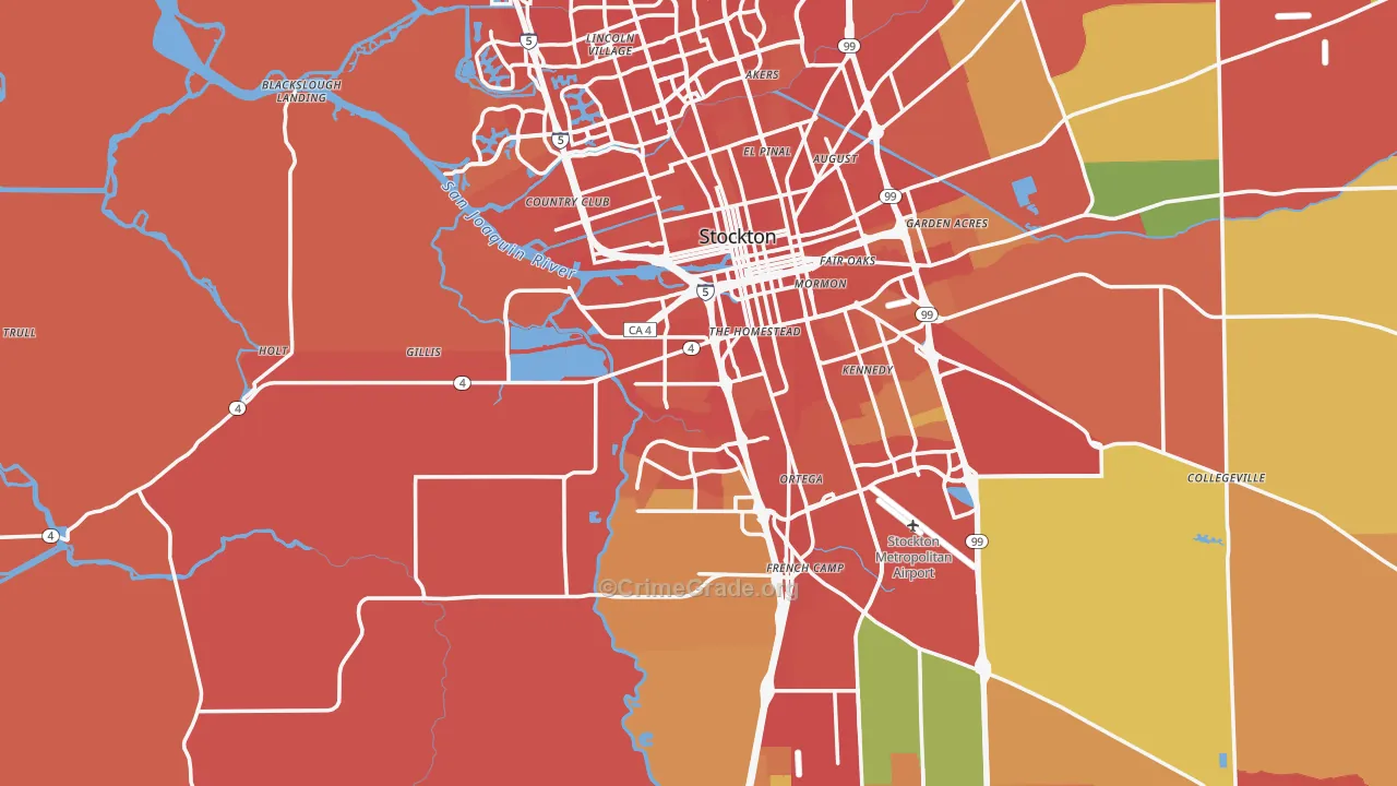 San Joaquin County, CA Map of Robbery Rates