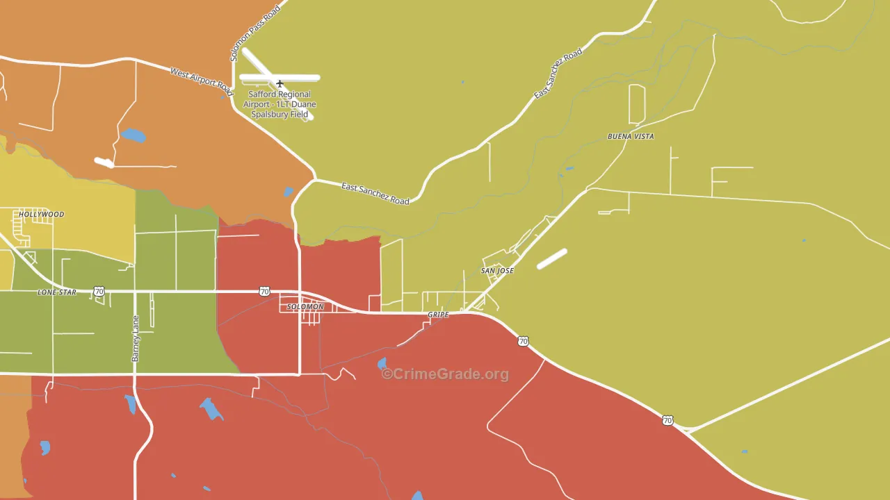 San Jose, AZ Map of Robbery Rates