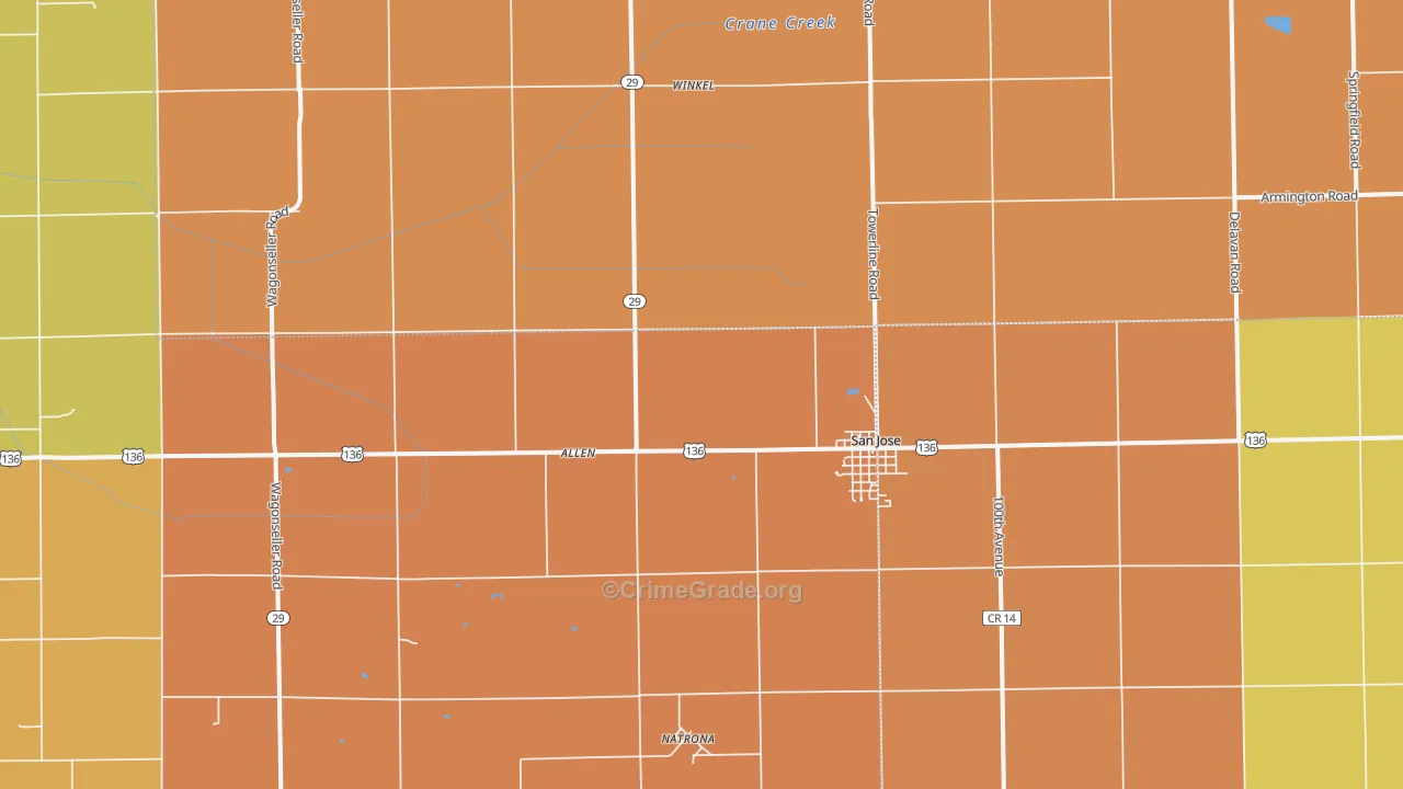 San Jose, IL Map of Robbery Rates