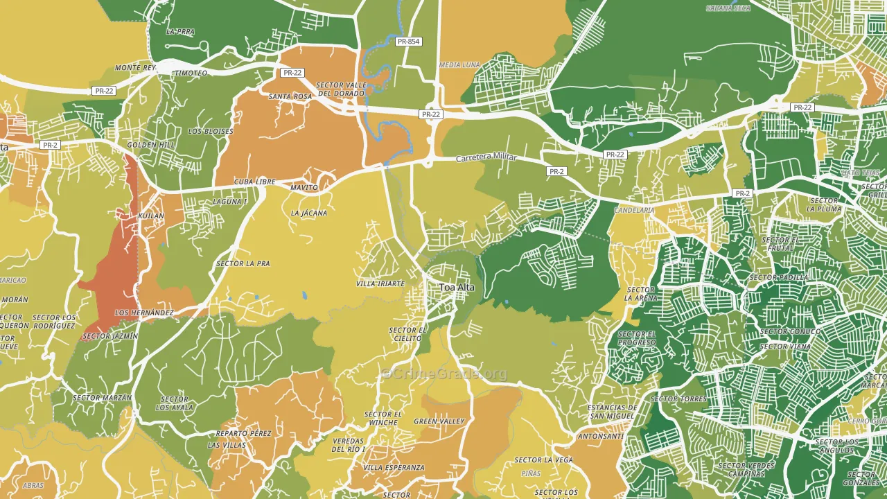 San Jose, PR Map of Robbery Rates