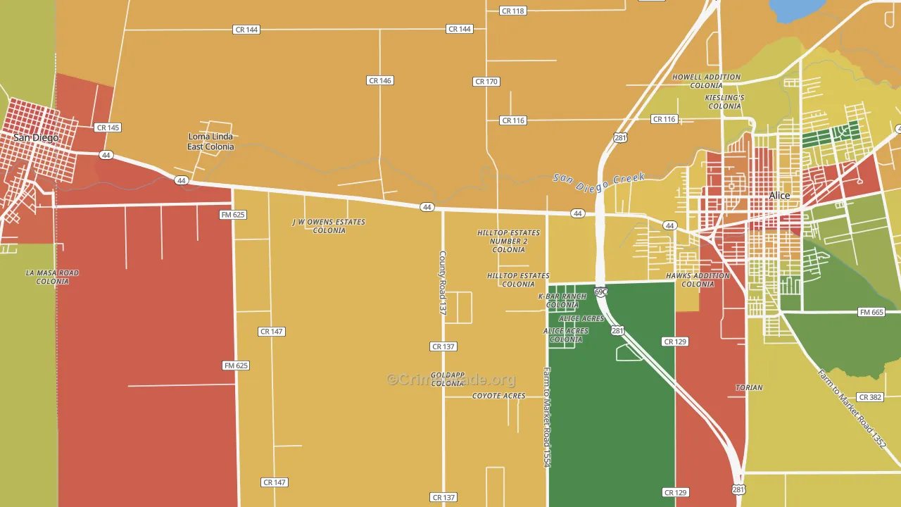 San Jose, TX Map of Robbery Rates