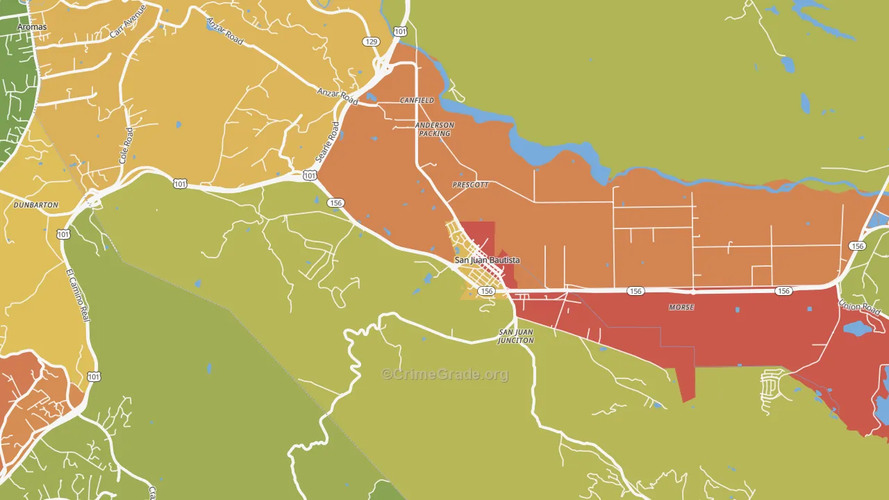 San Juan Bautista, CA Map of Robbery Rates