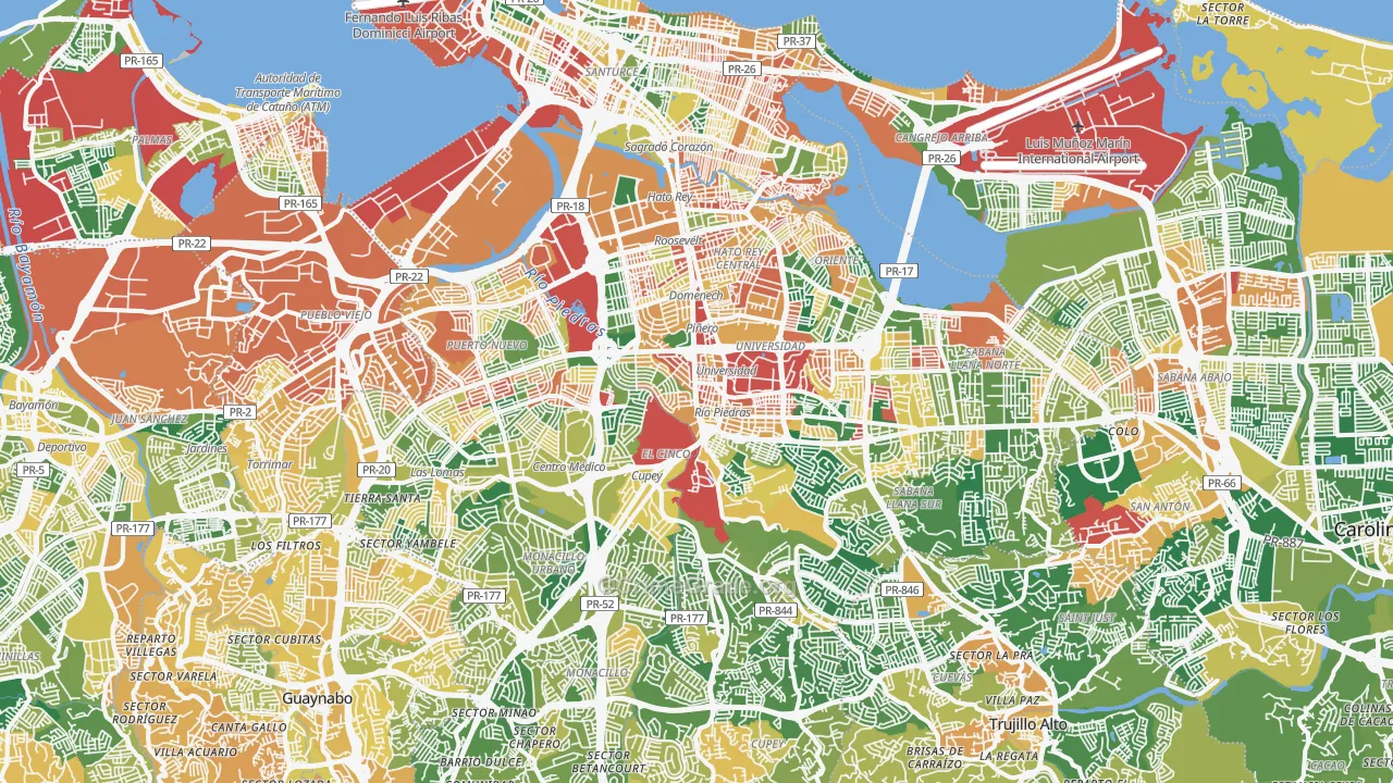 San Juan Municipio, PR Map of Robbery Rates