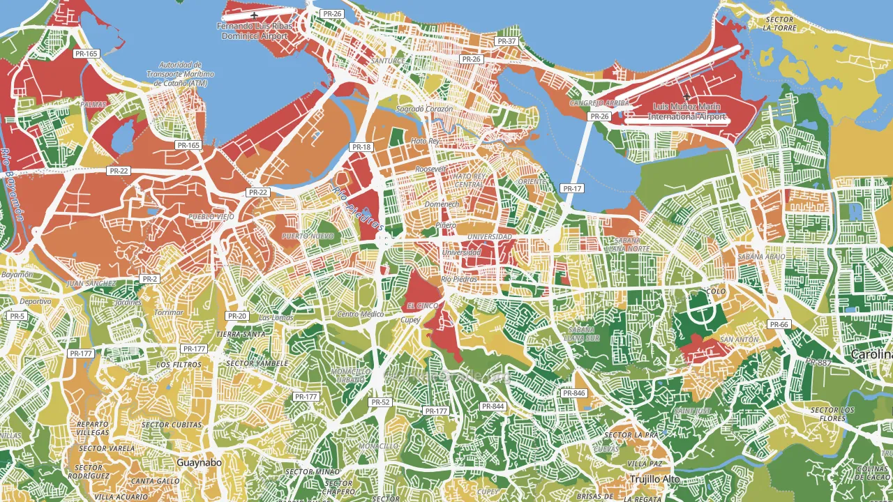 San Juan, PR Map of Robbery Rates