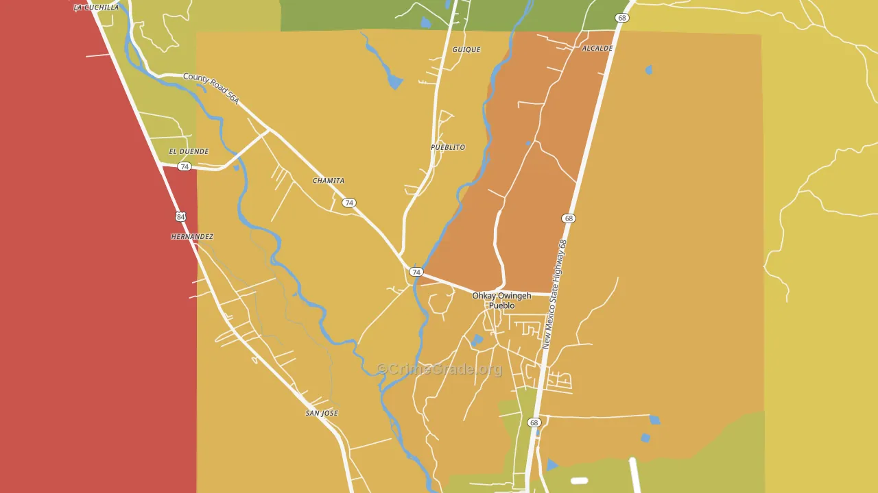 San Juan Pueblo, NM Map of Robbery Rates