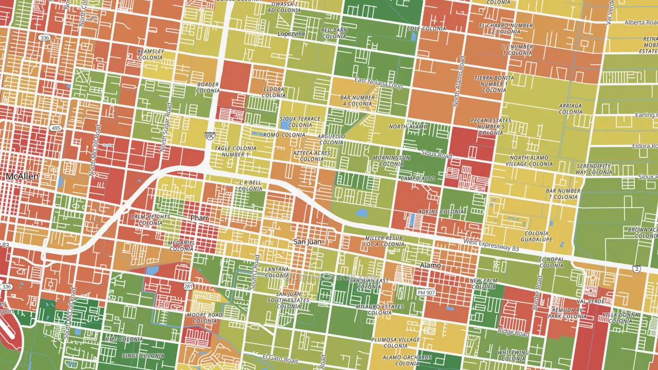 San Juan, TX Map of Robbery Rates