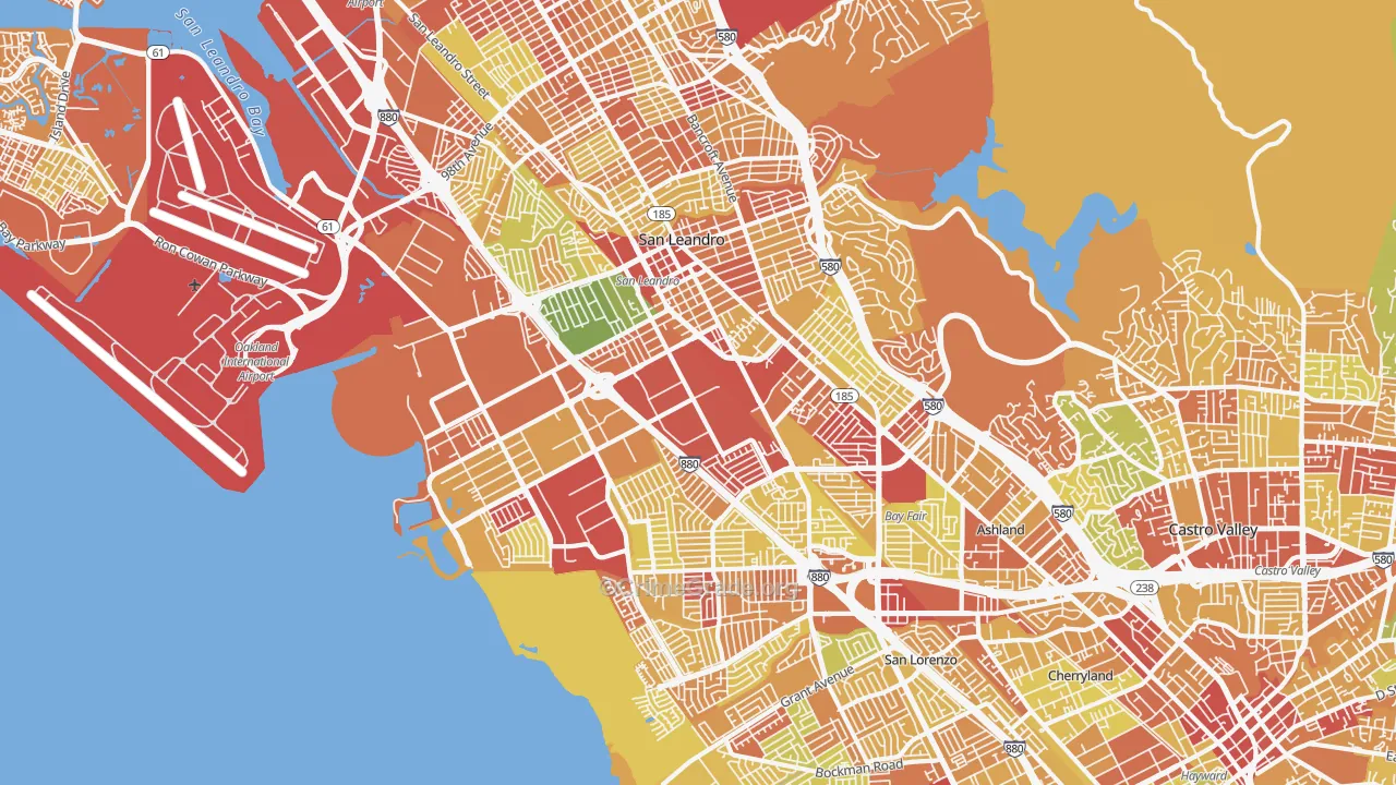 San Leandro, CA Map of Robbery Rates