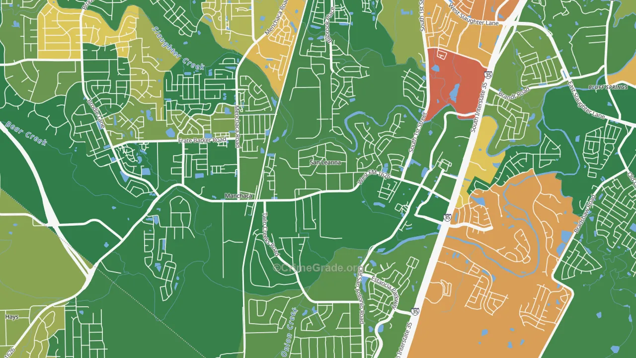 San Leanna, TX Map of Robbery Rates