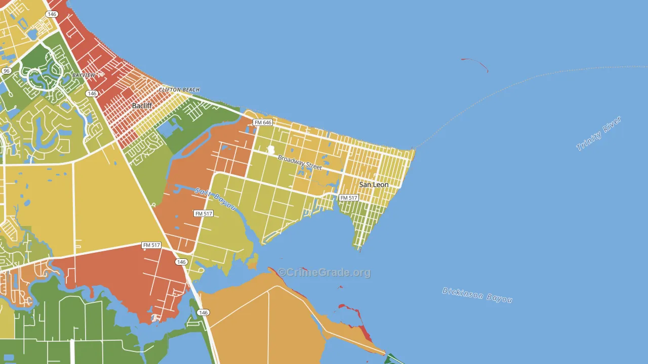 San Leon, TX Map of Robbery Rates