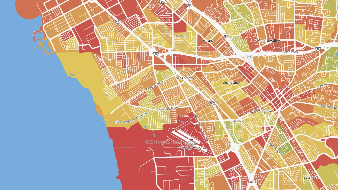 San Lorenzo, CA Map of Robbery Rates