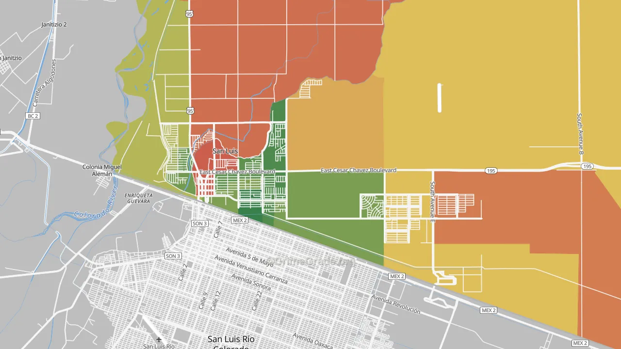San Luis, AZ Map of Robbery Rates