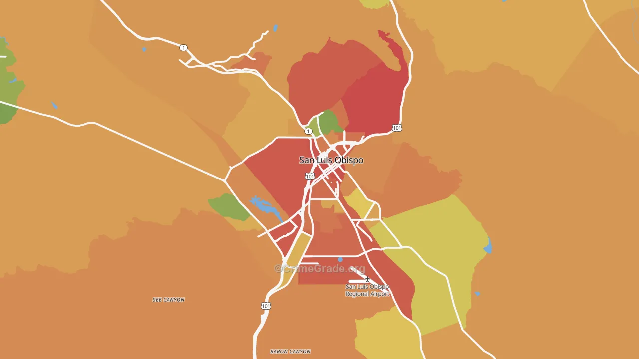 San Luis Obispo, CA Map of Robbery Rates
