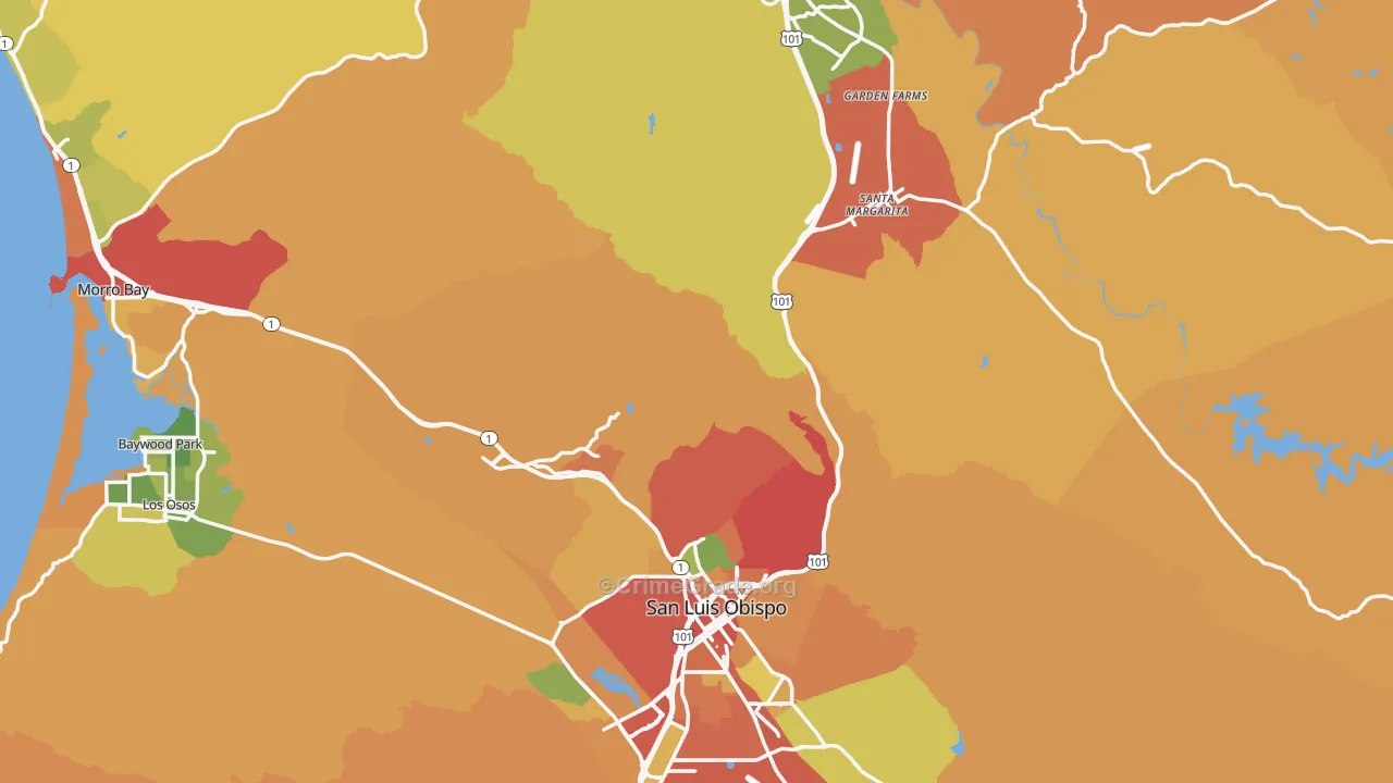 San Luis Obispo County, CA Map of Robbery Rates