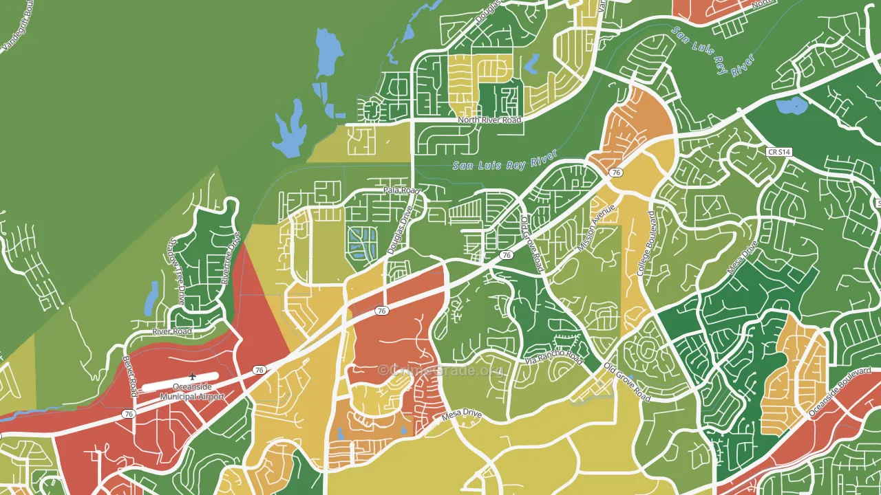 San Luis Rey, Oceanside, CA Map of Robbery Rates