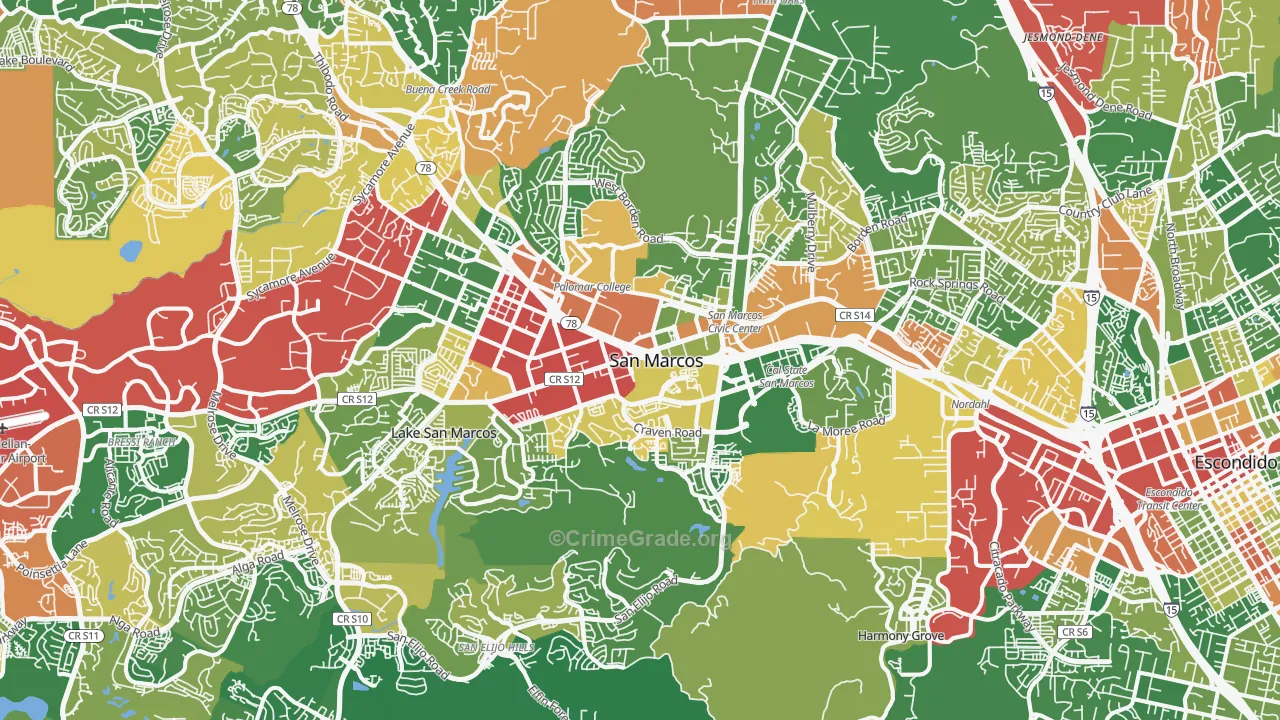San Marcos, CA Map of Robbery Rates
