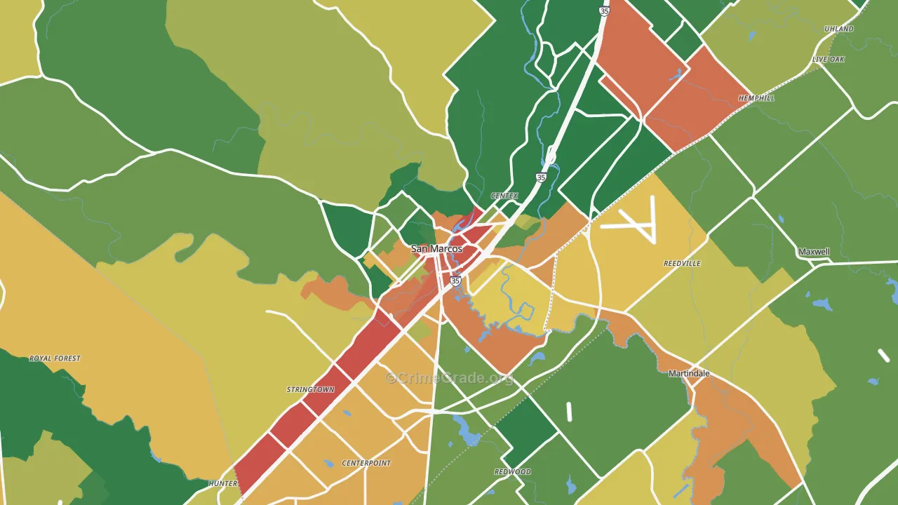 San Marcos, TX Map of Robbery Rates