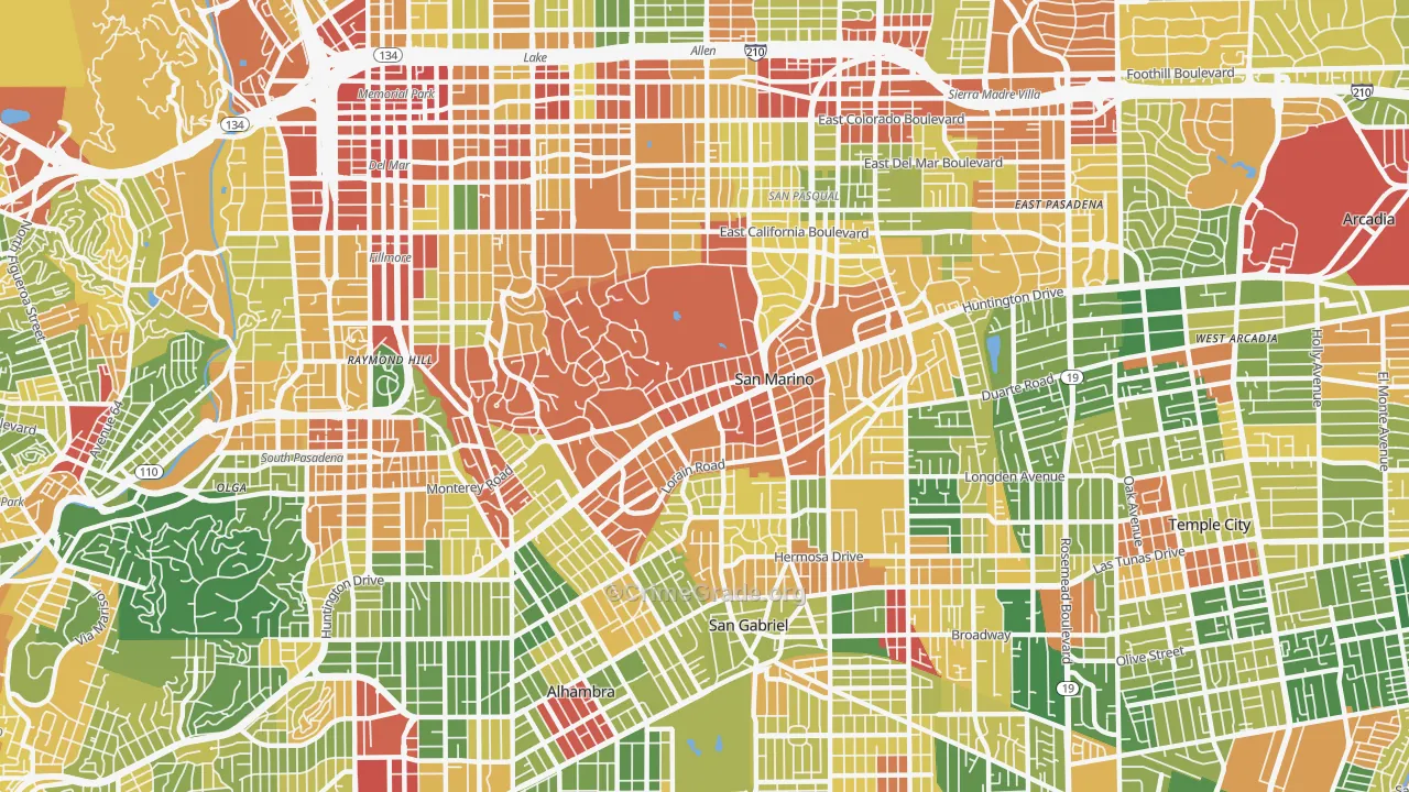San Marino, CA Map of Robbery Rates