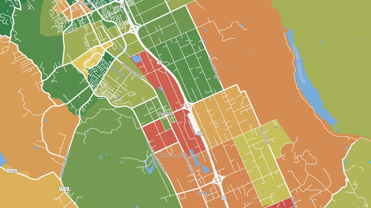 San Martin, CA Map of Robbery Rates