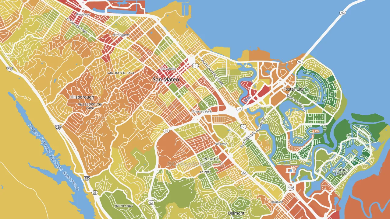 San Mateo, CA Map of Robbery Rates