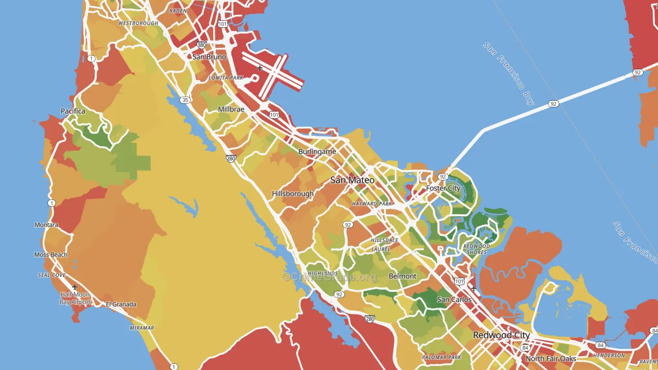 San Mateo County, CA Map of Robbery Rates