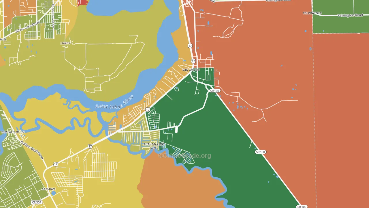 San Mateo, FL Map of Robbery Rates