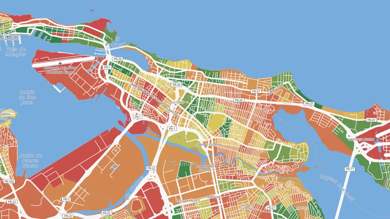 San Mateo, San Juan, PR Map of Robbery Rates