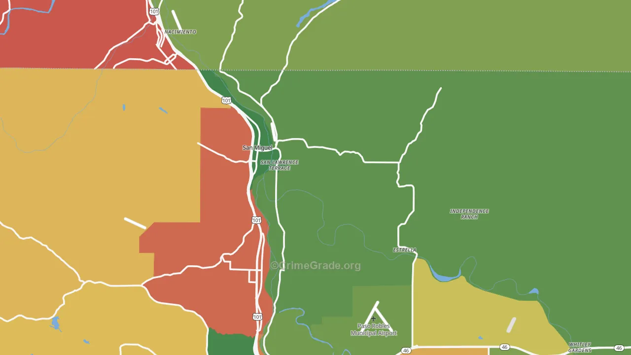 San Miguel, CA Map of Robbery Rates