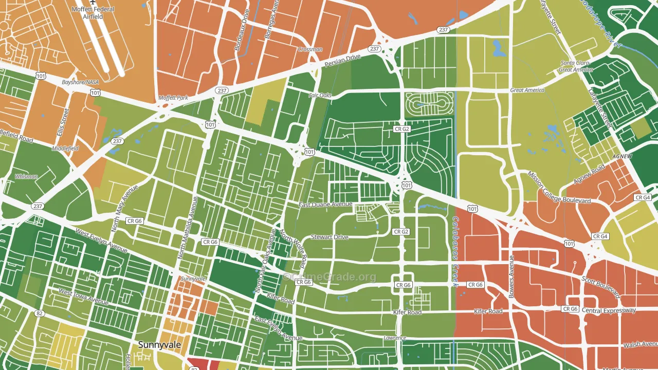 San Miguel, Sunnyvale, CA Map of Robbery Rates