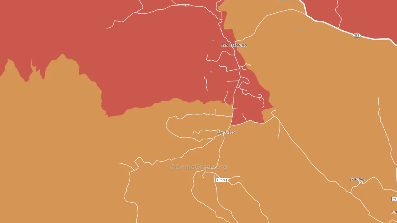 San Pablo, NM Map of Robbery Rates