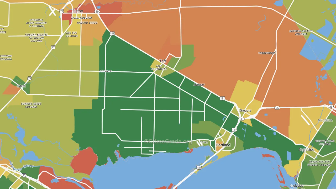 San Patricio County, TX Map of Robbery Rates