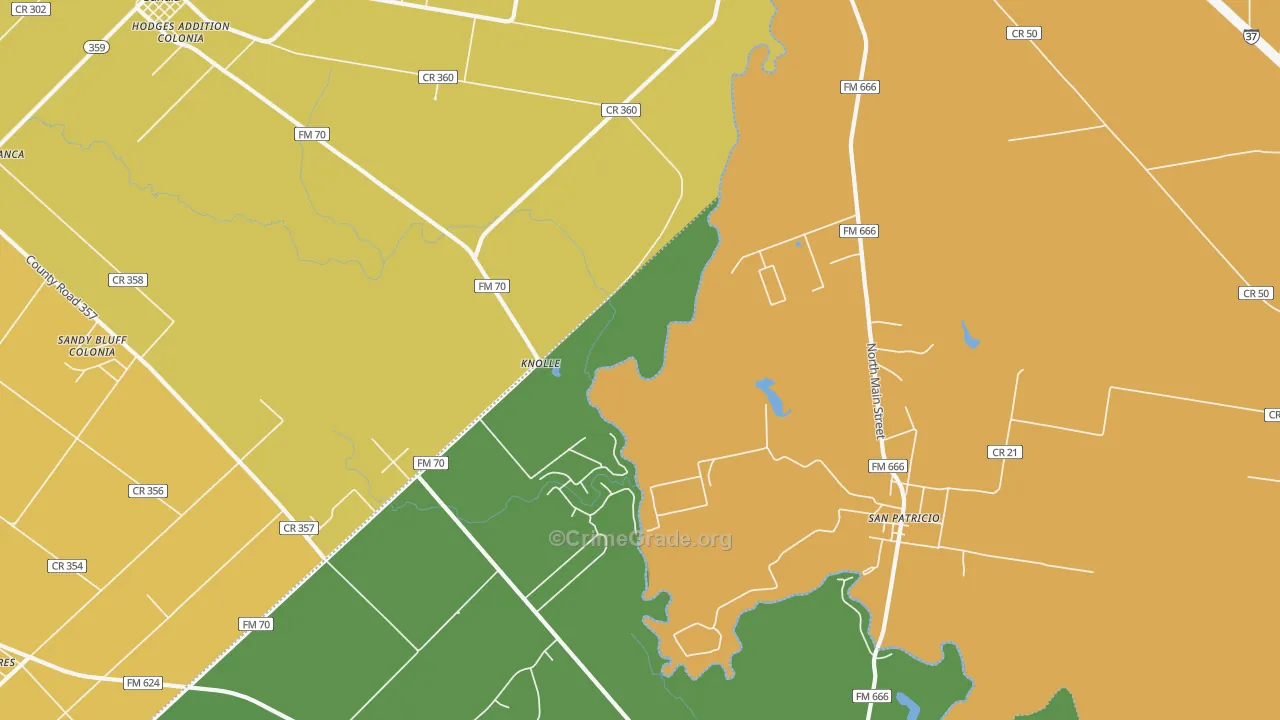 San Patricio, TX Map of Robbery Rates