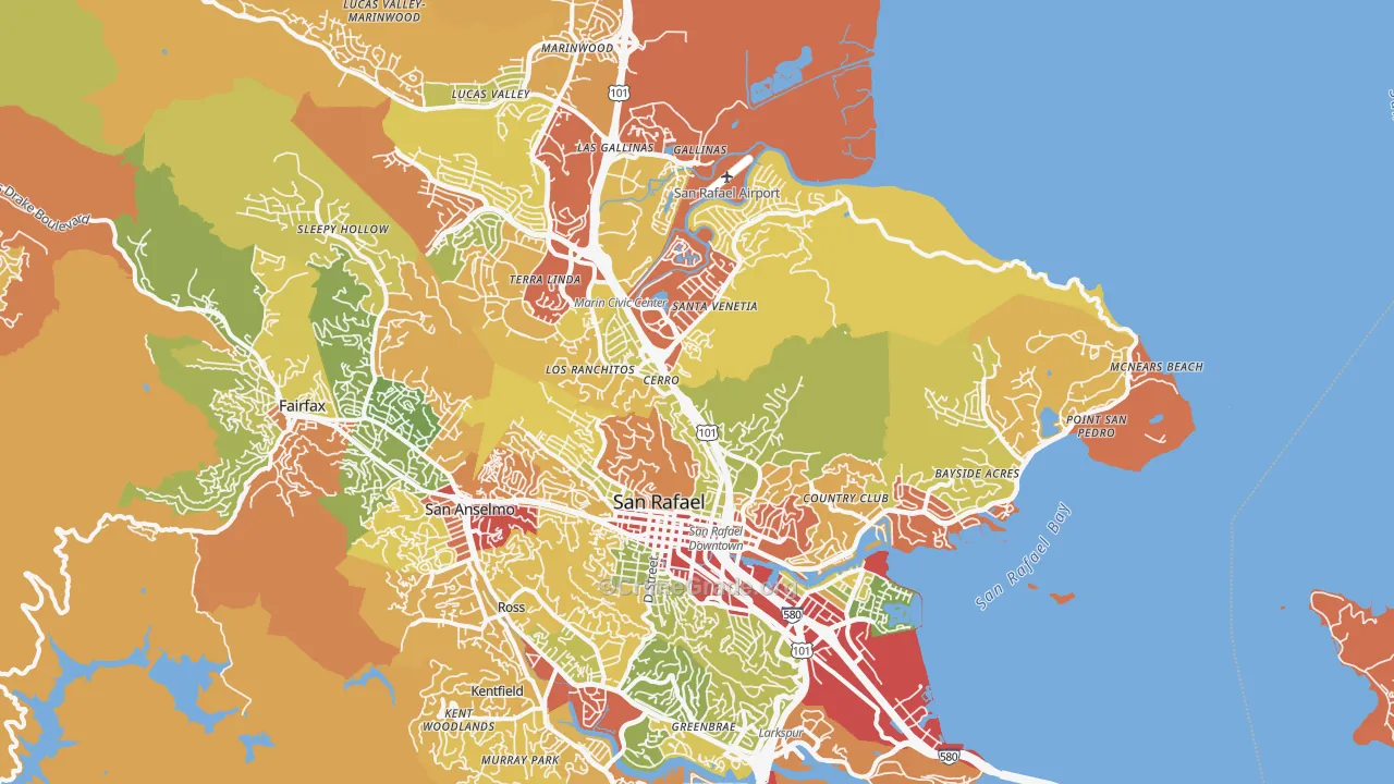 San Rafael, CA Map of Robbery Rates